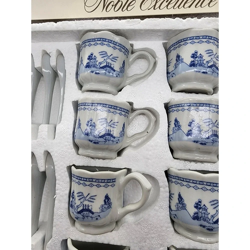 Noble Excellence Blue Willow Mini Tea Set 45 Piece Ceramic Child Tea Party Boxed
